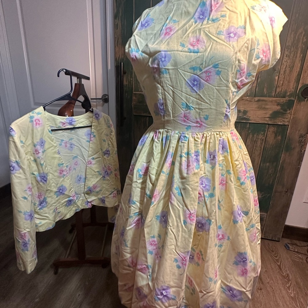 True Vintage Dorothy Ann 2-Piece Pastel Floral Dress & Blazer Set – Size Medium - Picture 3 of 14